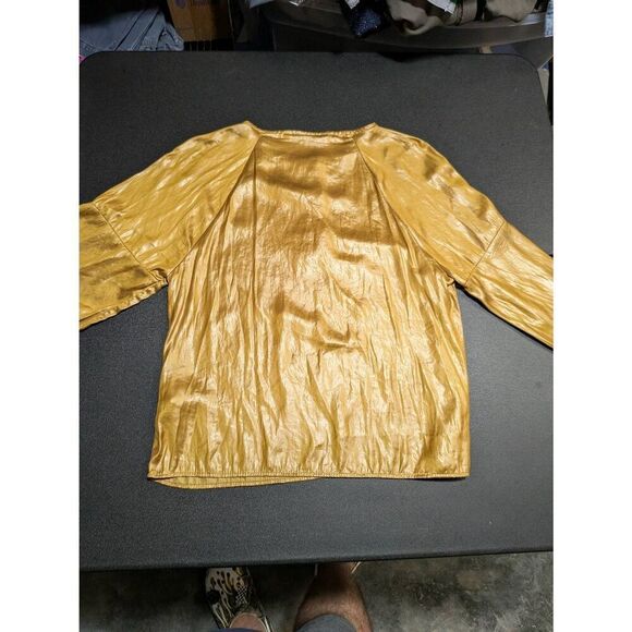 Zara Gold/Mustard Creased Effect Blouse Top S - Picture 2 of 5